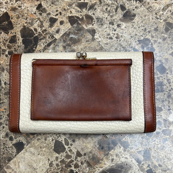 Dooney & Bourke Cream and Brown Leather Clutch - Picture 2 of 10